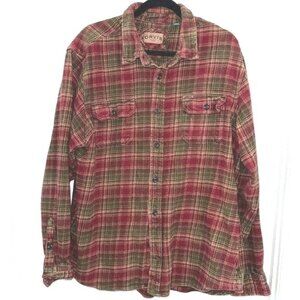 Orvis Mens XXL Plaid Flannel Shirt Red & Green 100% Cotton Button-Up
